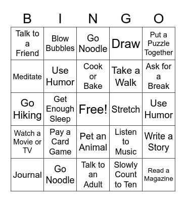 Coping Skills Bingo Card