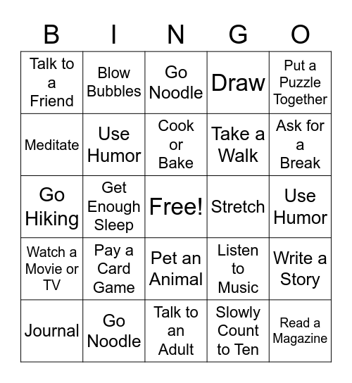 Coping Skills Bingo Card