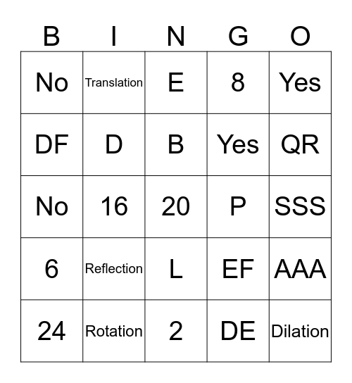 Congruency Bingo 2 Bingo Card