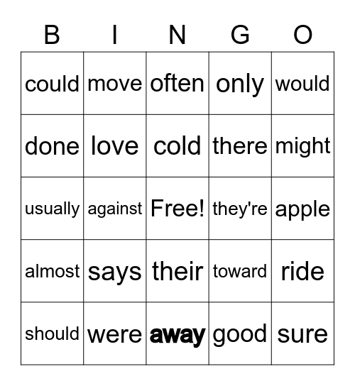 3rd Grade Sight Word Bingo Card