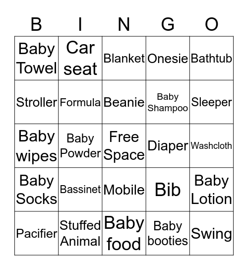 Baby Shower Bingo Card