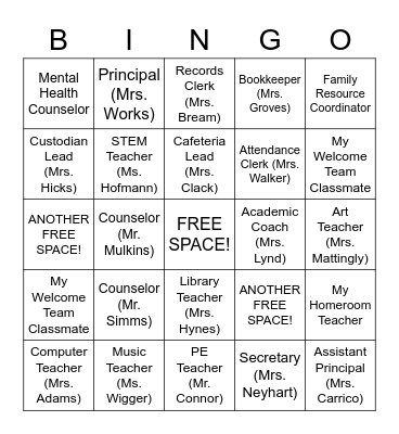 TULLY ELEMENTARY Bingo Card