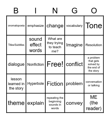 STAAR Reading Bingo Card