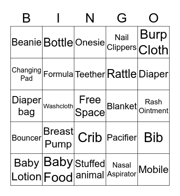 Baby Shower Bingo Card