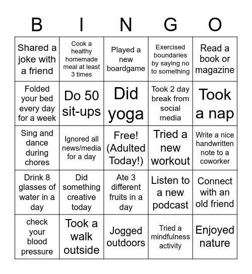 Wellness Blackout Bingo: May 2021 Bingo Card