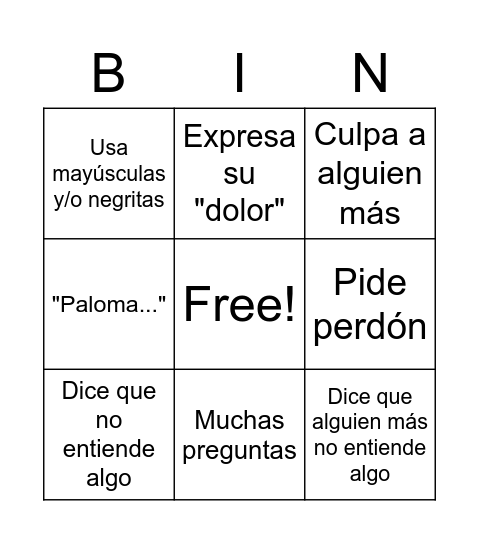 Conversación con Josu Bingo Card