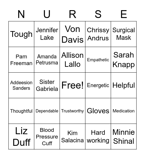 NURSE BINGO Card