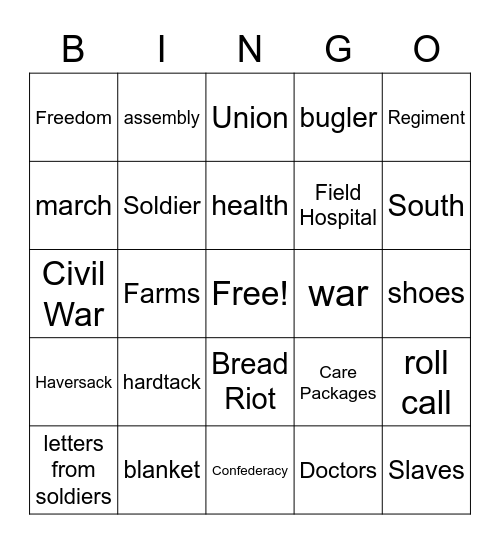 Civil War Bingo Card