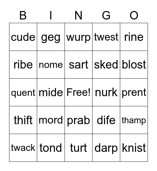 Nonsense Words Bingo Card