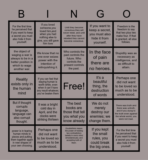 1984 Bingo Card