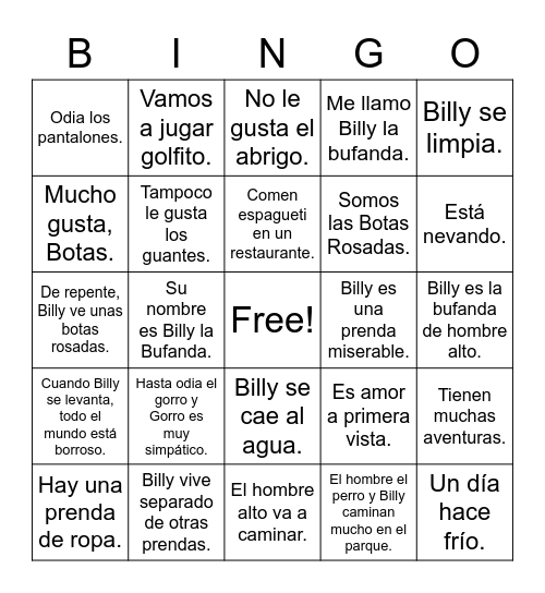 Billy y las Botas Bingo Card