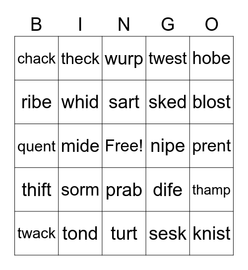 Nonsense Words Bingo Card