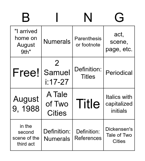 Untitled Bingo Card