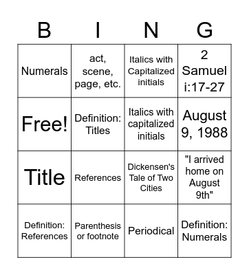 BINGO Card