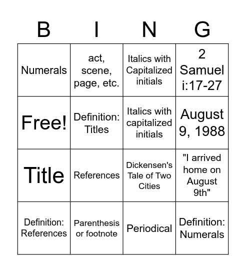 BINGO Card