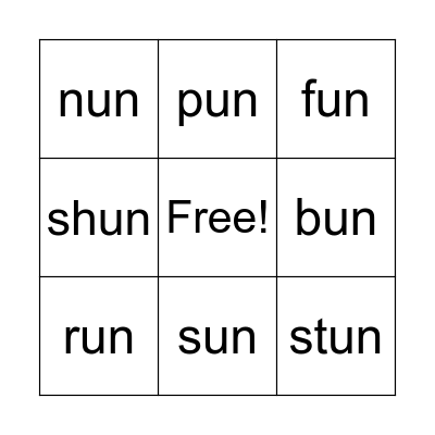 -un Family Bingo Card