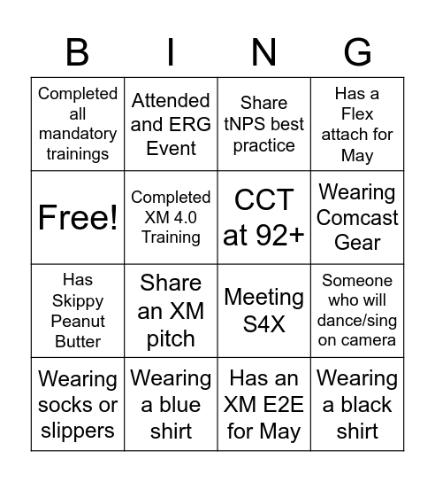 Team Bingo 5/4 Bingo Card