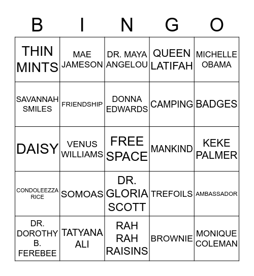 GIRL SCOUT BINGO Card