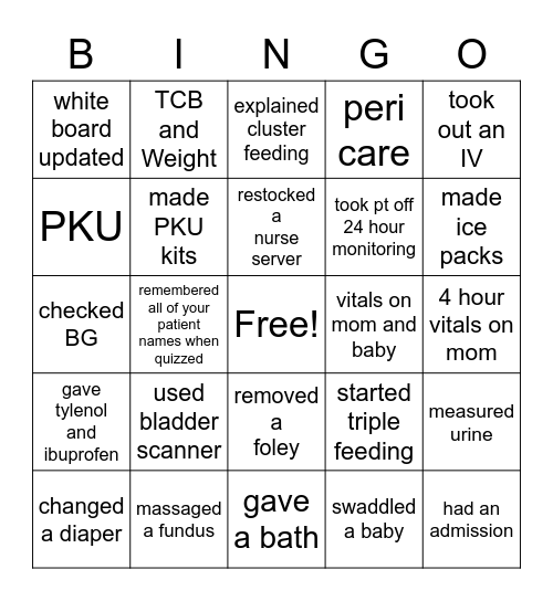 Mom Baby BINGO Card