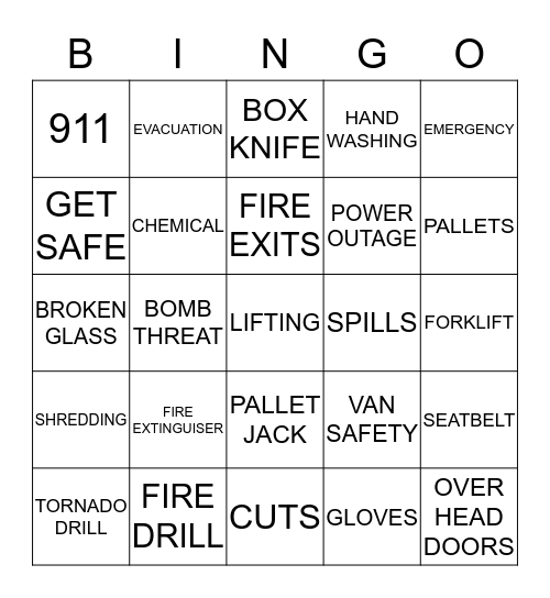 Safety Bingo Card