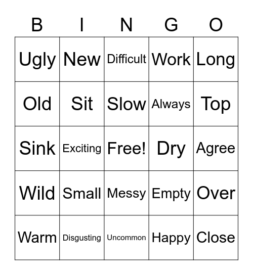 Antonyms Bingo Card