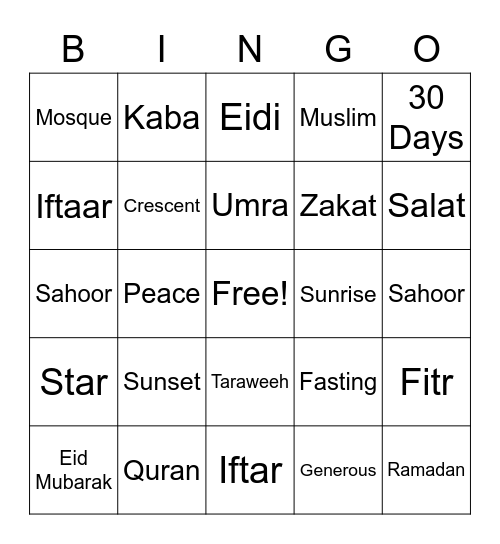 Ramadan Bingo Card