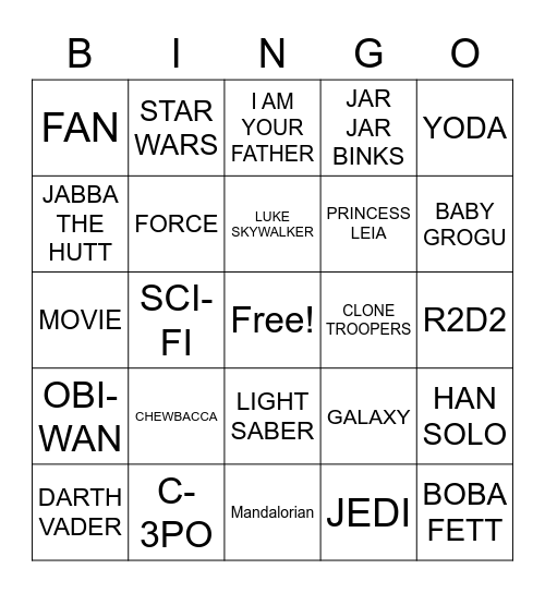 Star Wars Day Bingo Card