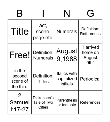 BINGO Card