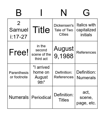 BINGO Card