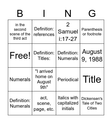 BINGO Card