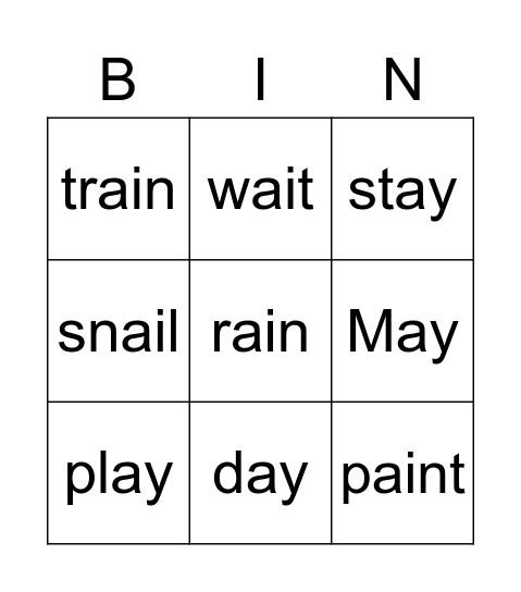 long a sound (ai, ay) Bingo Card