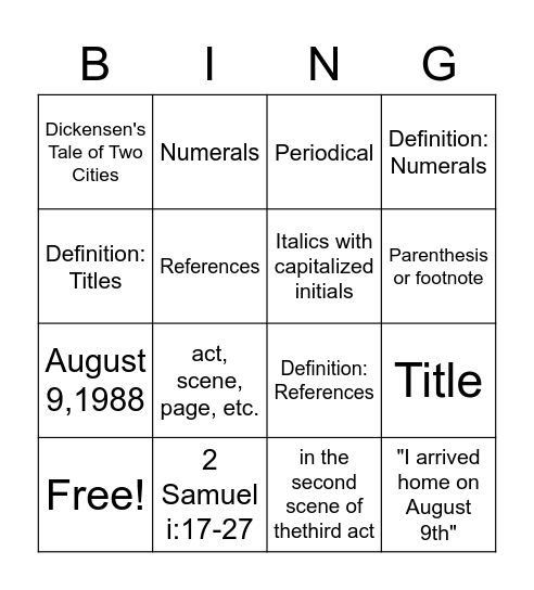 Untitled Bingo Card