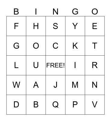 Uppercase Alphabet Bingo Card