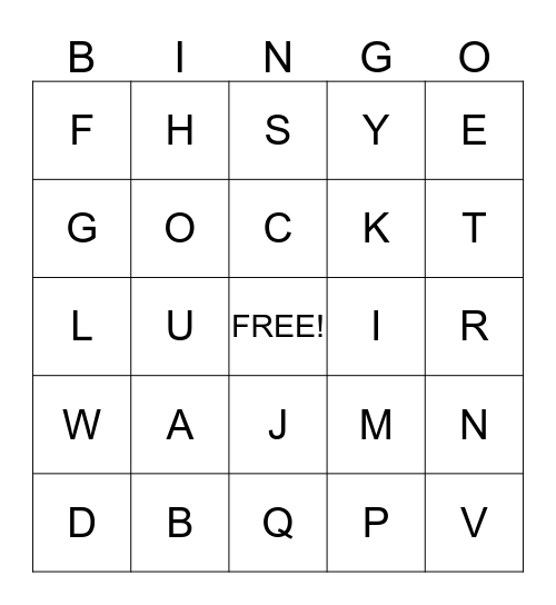 Uppercase Alphabet Bingo Card