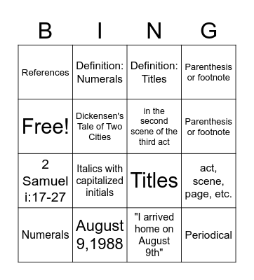 BINGO Card