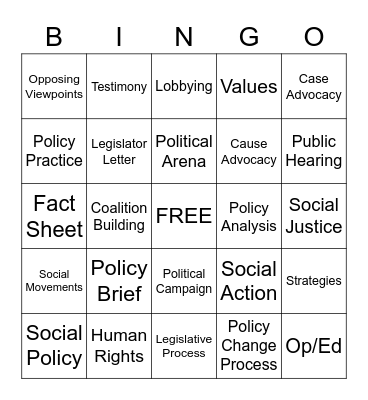 SW 355 Policy Bingo Card