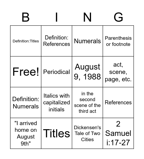 Untitled Bingo Card