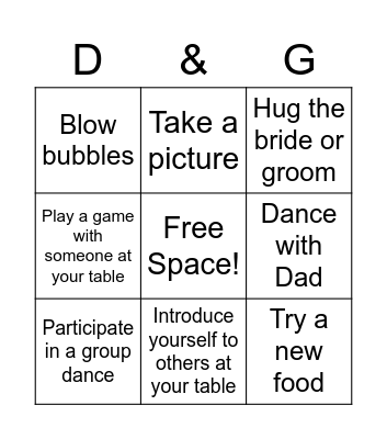 Kids Table Bingo Card
