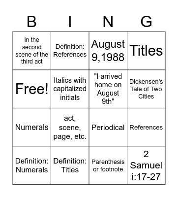 BINGO Card