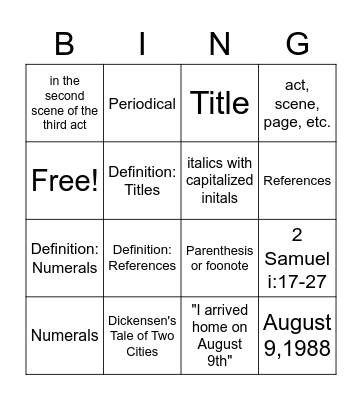 BINGO Card