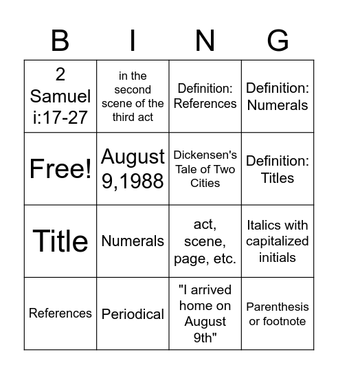Untitled Bingo Card