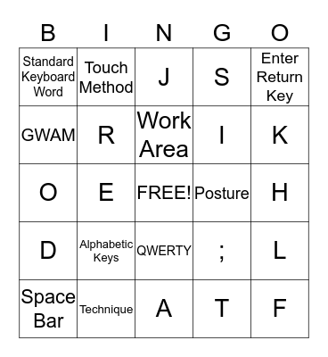 Touch Method Bingo Card