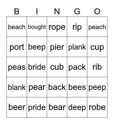 b & p minimal pair Bingo Card