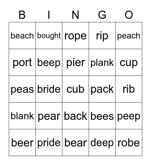 b & p minimal pair Bingo Card