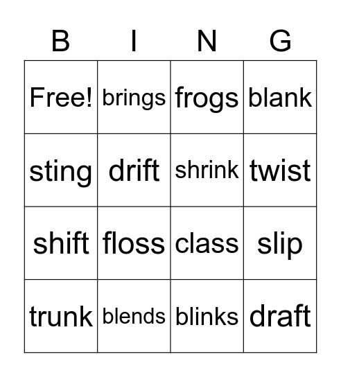 Blends Bingo Card