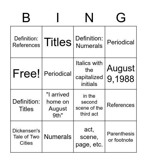 Untitled Bingo Card