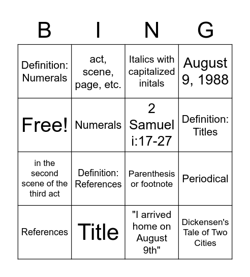 Untitled Bingo Card