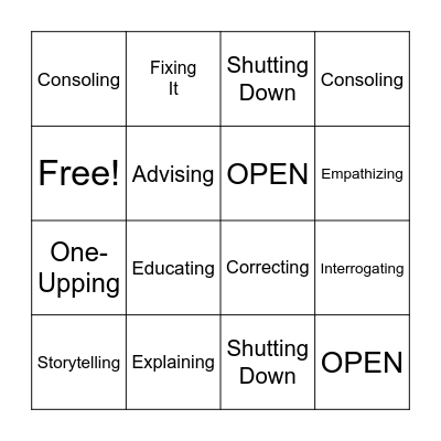 Empathy Bingo Card