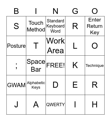 Touch Method Bingo Card