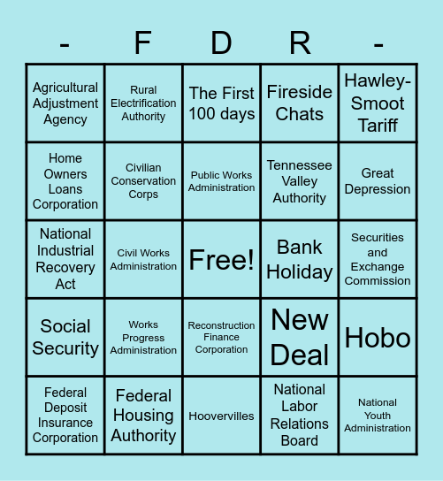 New Deal Bingo Card